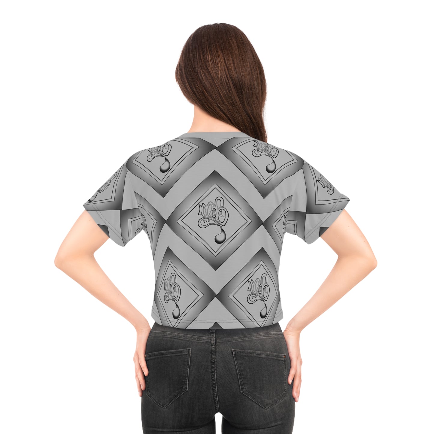Stylish AOP Crop Tee with Modern Geometric Design