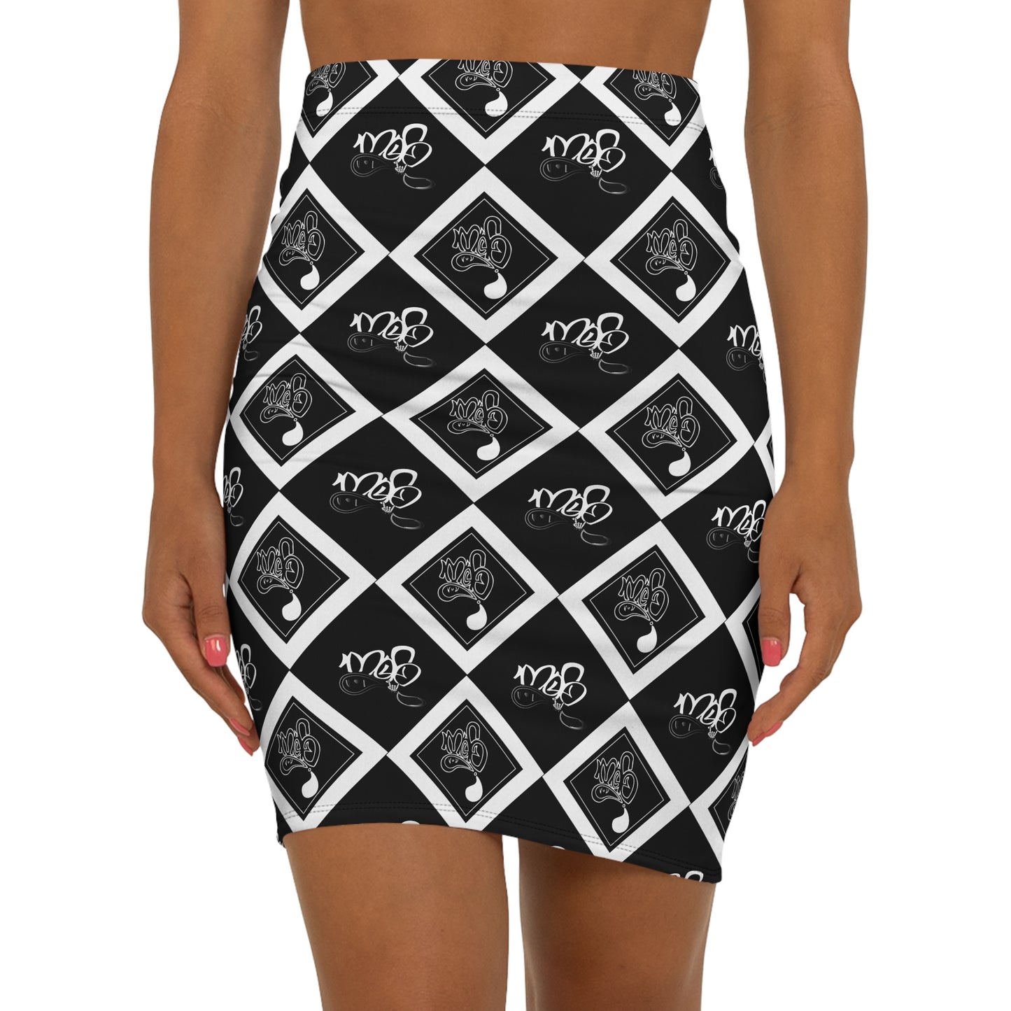 Chic Women's Pencil Skirt, Stylish Black and White AOP Skirt for Work, Date Night, Casual Wear, Fashionable Outfit
