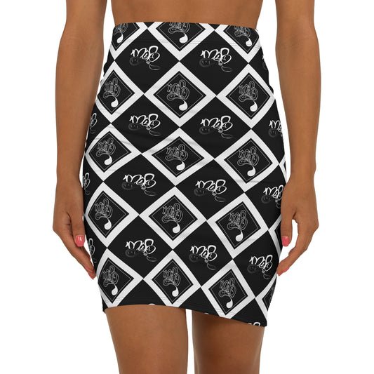 Chic Women's Pencil Skirt, Stylish Black and White AOP Skirt for Work, Date Night, Casual Wear, Fashionable Outfit