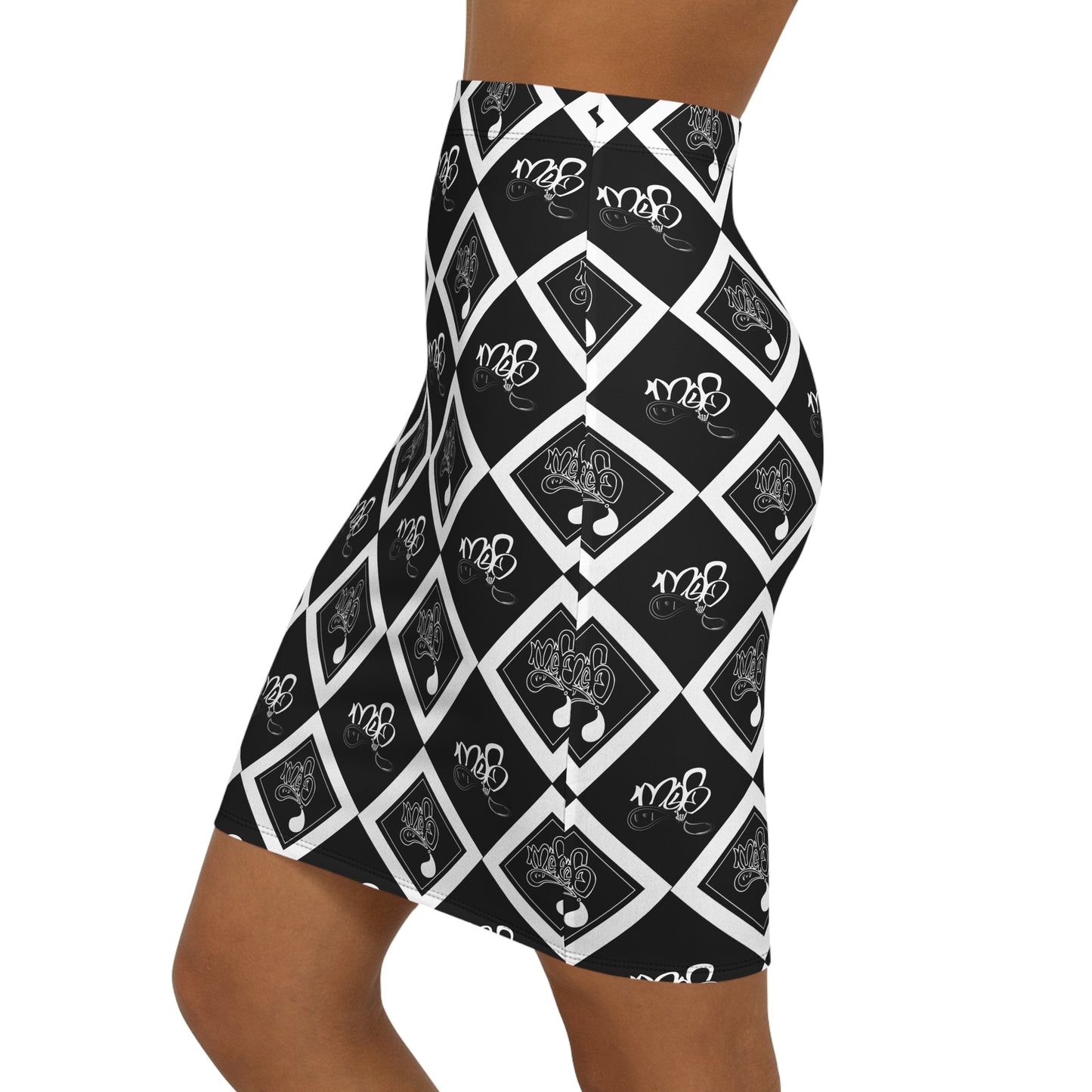Chic Women's Pencil Skirt, Stylish Black and White AOP Skirt for Work, Date Night, Casual Wear, Fashionable Outfit