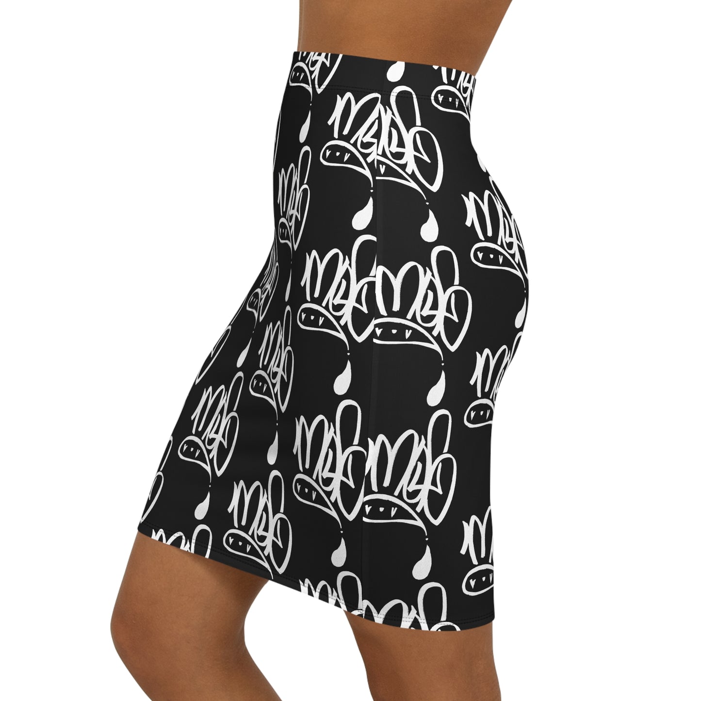 mofo white logo Pencil Skirt — Black & White All-Over Print