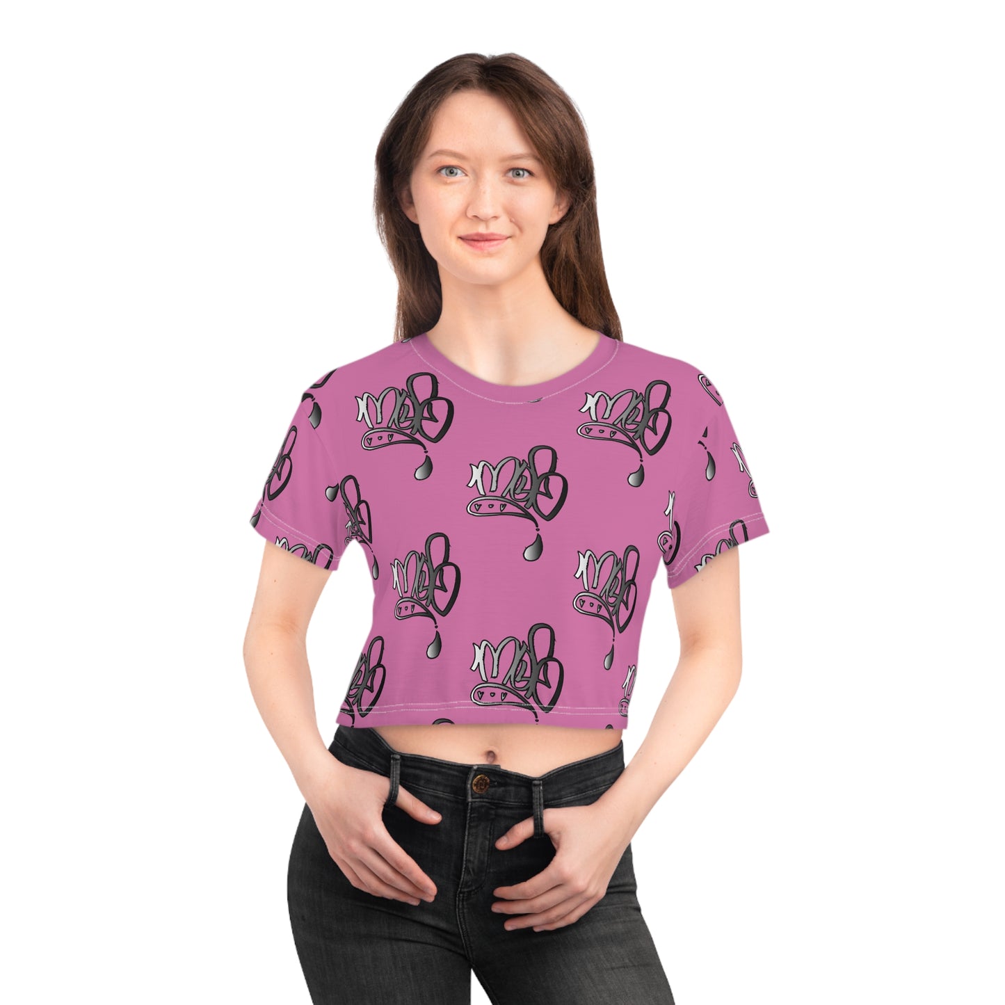 Playful Pink Crop Tee with Fun Graphic Design