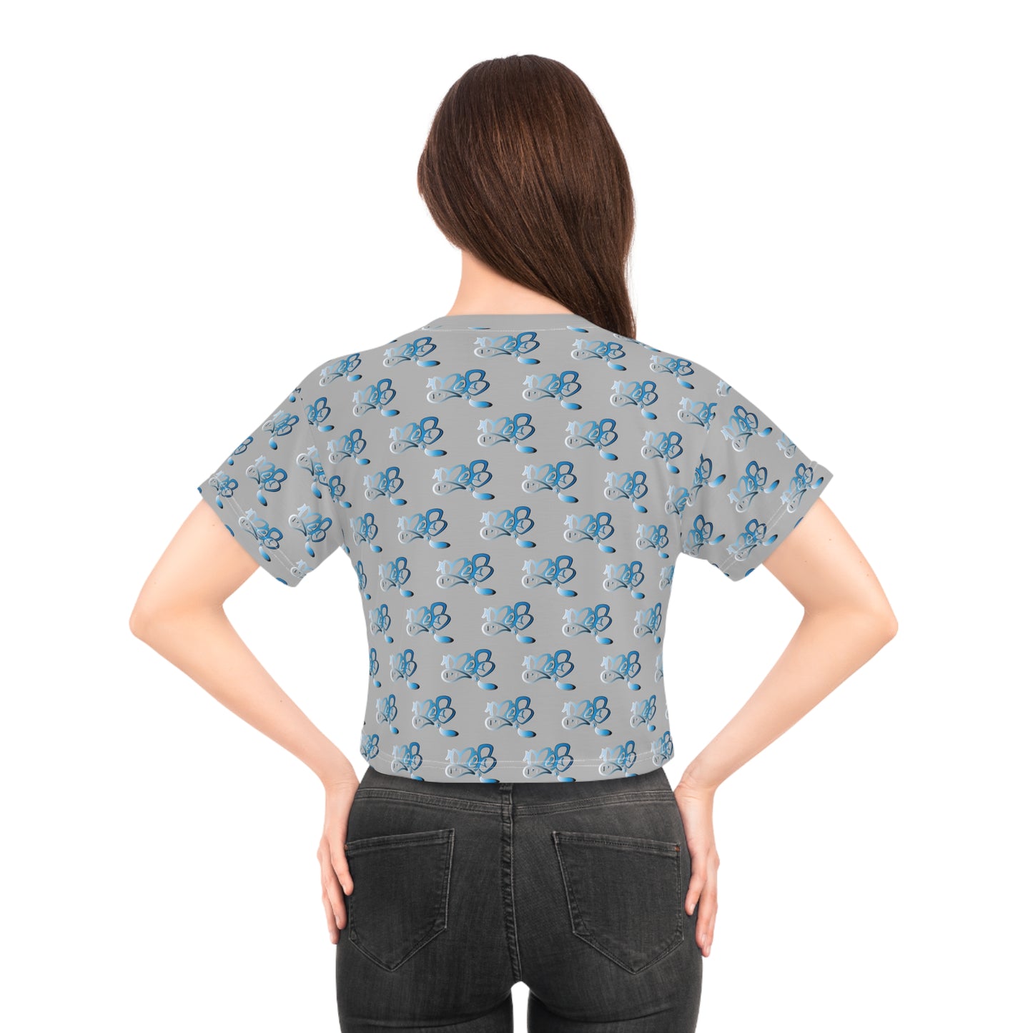 Blue Butterfly AOP Crop Tee | Cute Summer Top, Trendy Fashion Shirt, Gift for Her, Boho Chic Style, Casual Wear