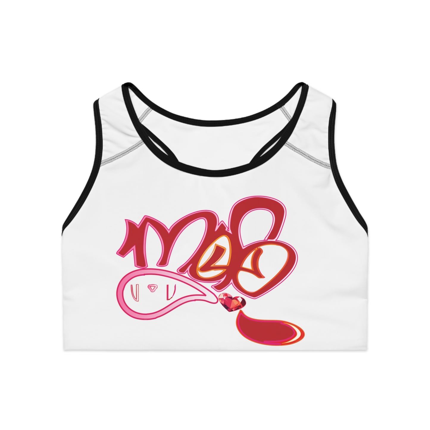 mofo gem heart logo Sports Bra white