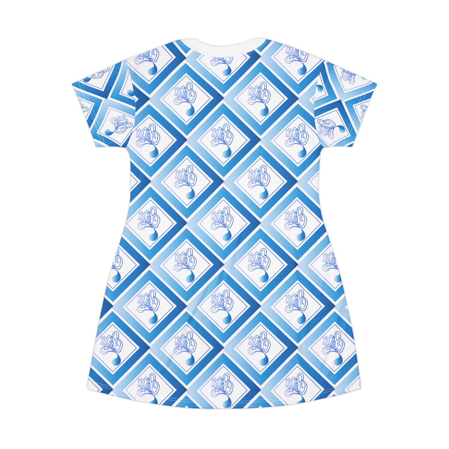 Blue Geometric T-Shirt Dress, Casual Wear, Summer Dress, Beach Outfit, Gift for Her, Everyday Fashion