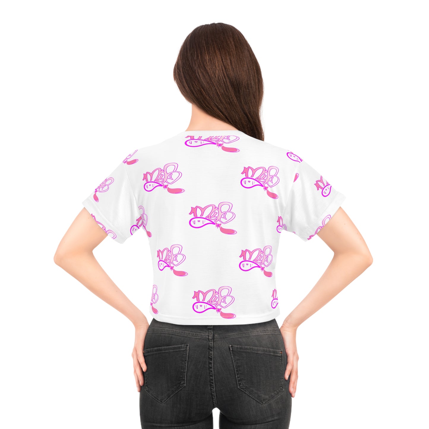 Playful Pink Butterfly Crop Tee