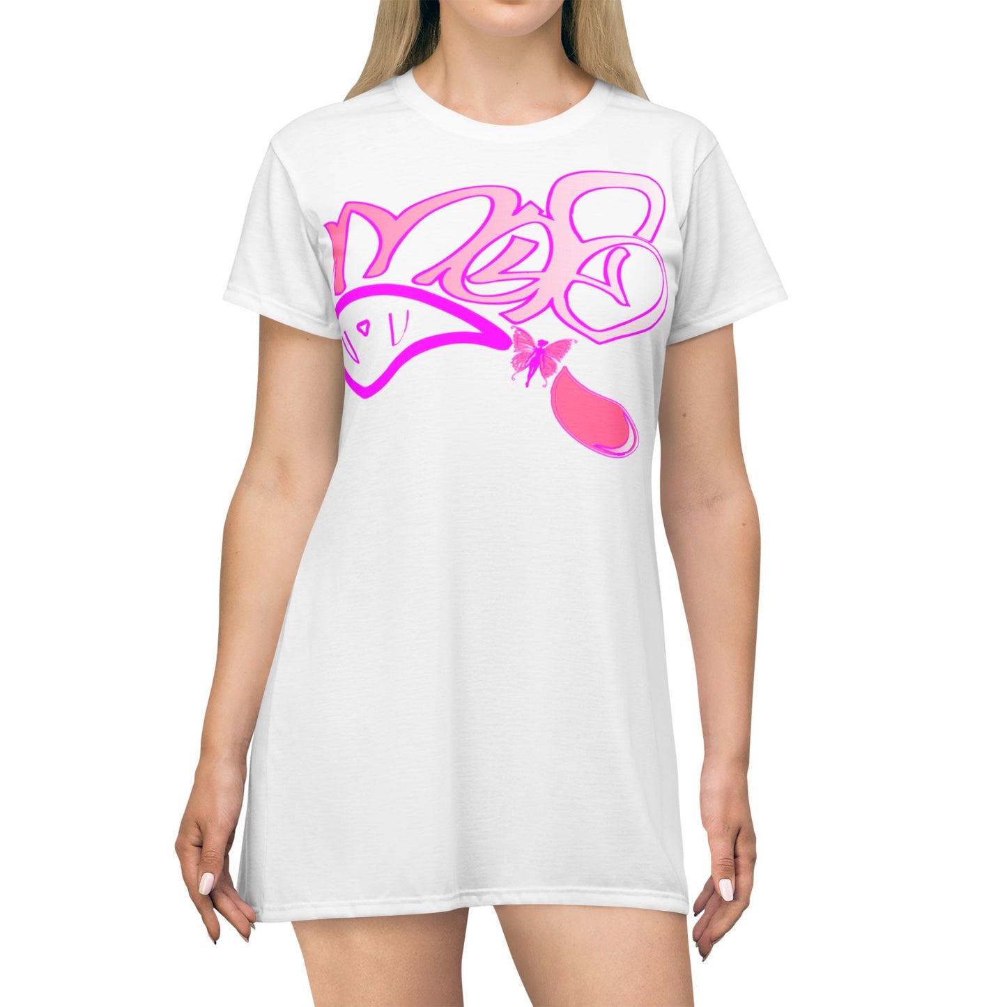 Trendy Pink Graphic T-Shirt Dress for Casual Chic Style
