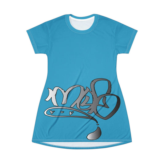 silver mofo logo low T-shirt dress turquoise
