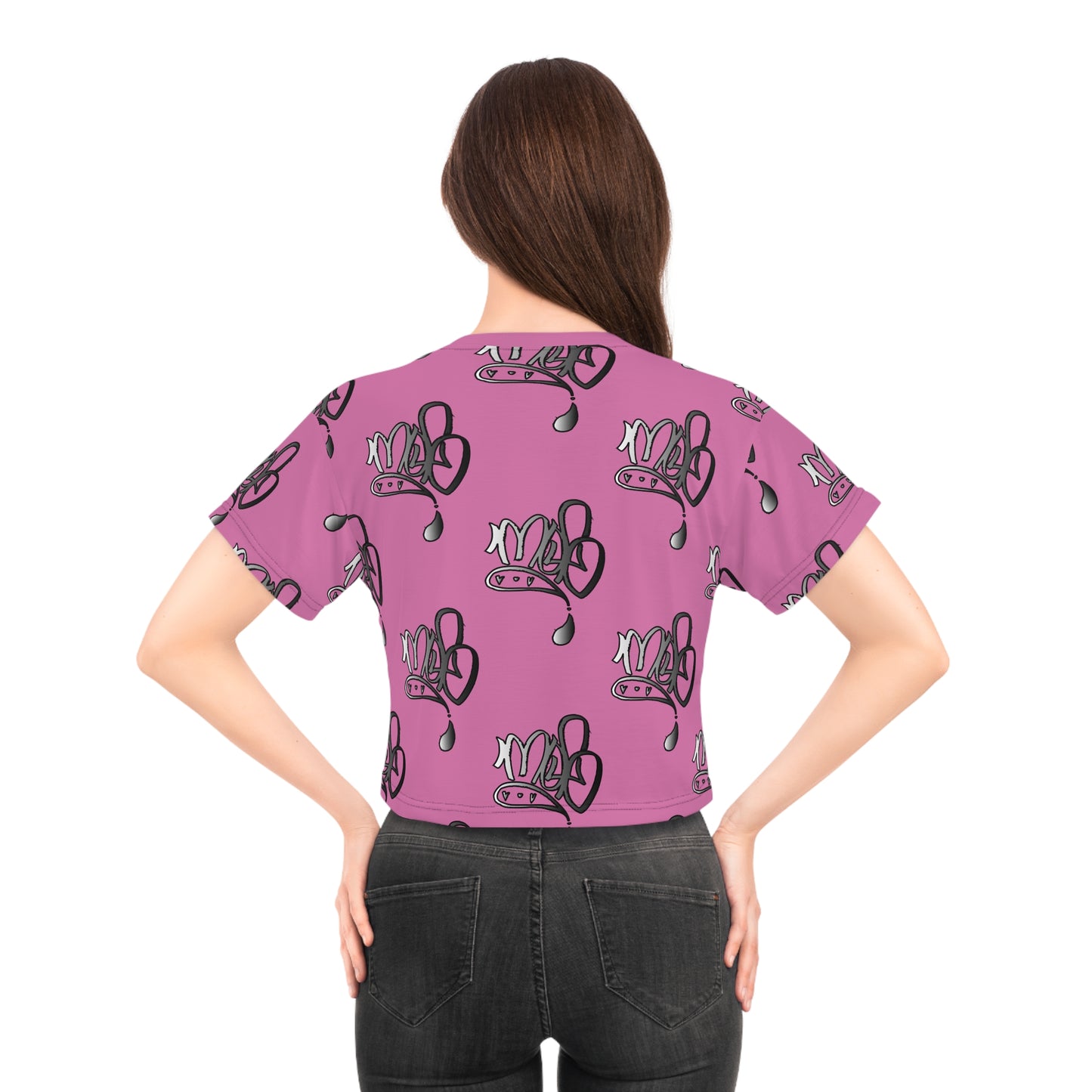 Playful Pink Crop Tee with Fun Graphic Design