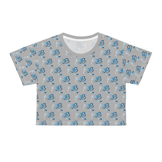 Blue Butterfly AOP Crop Tee | Cute Summer Top, Trendy Fashion Shirt, Gift for Her, Boho Chic Style, Casual Wear