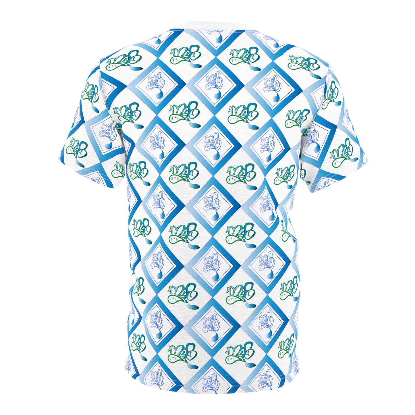 Trendy Unisex AOP Tee - Blue Diamond Floral Design, Casual Wear, Gift for Him or Her, Summer Style, Unique Fashion