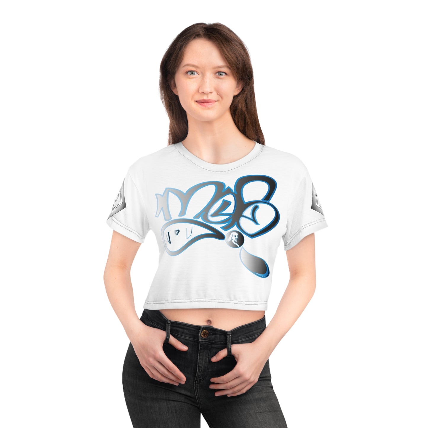 mofo Benjamin Franklin logo diamond combo white crop tee