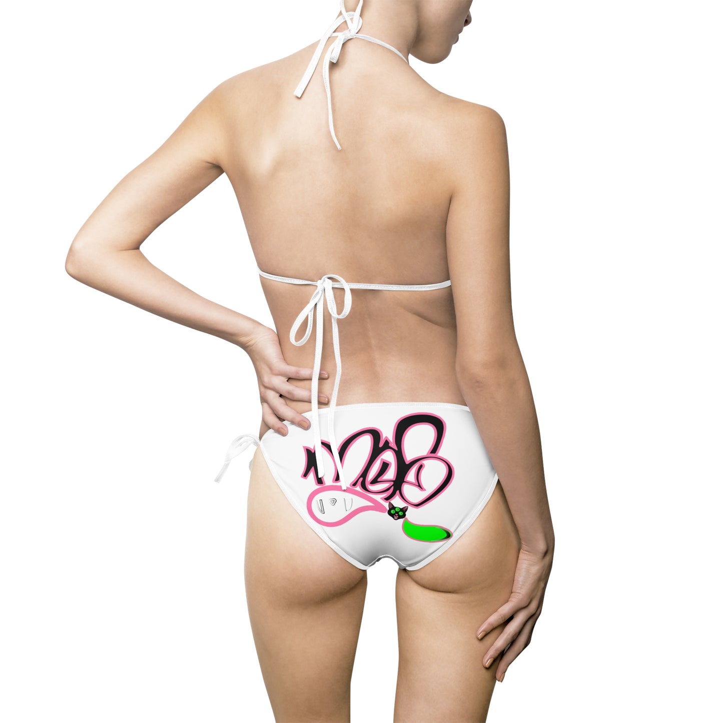 3eyed black cat mofo logo diamond combo bikini white