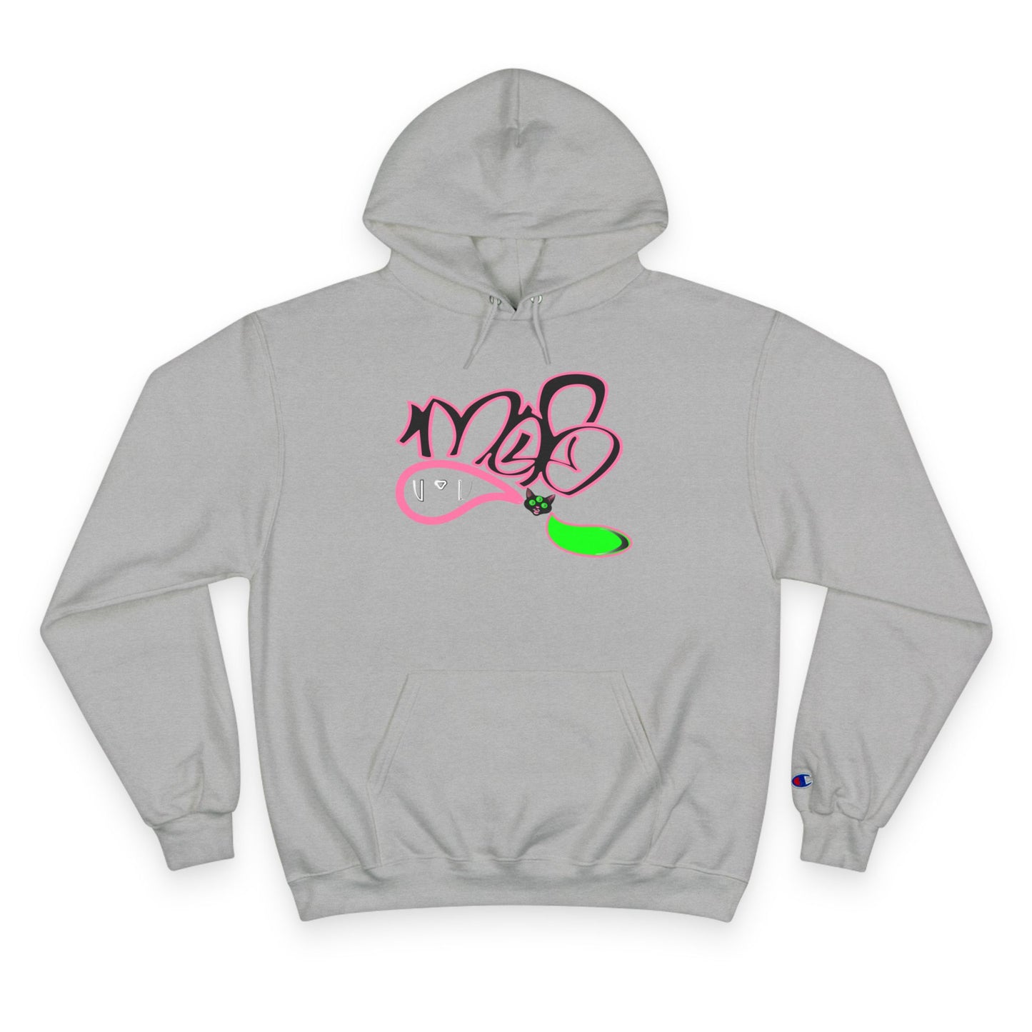 Champion Hoodie with 3 eyed black cat mofo logo