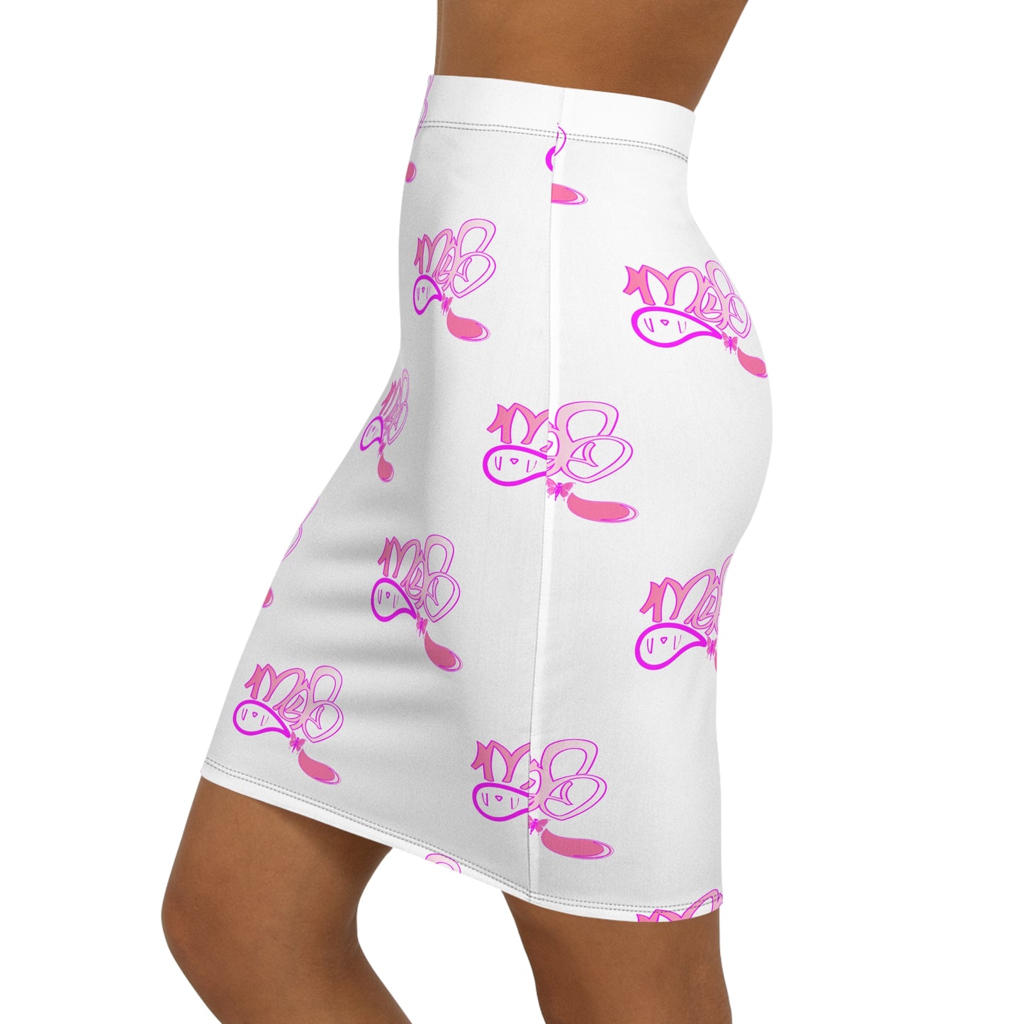 Trendy Women's Mid-Waist Pencil Skirt with Playful Print