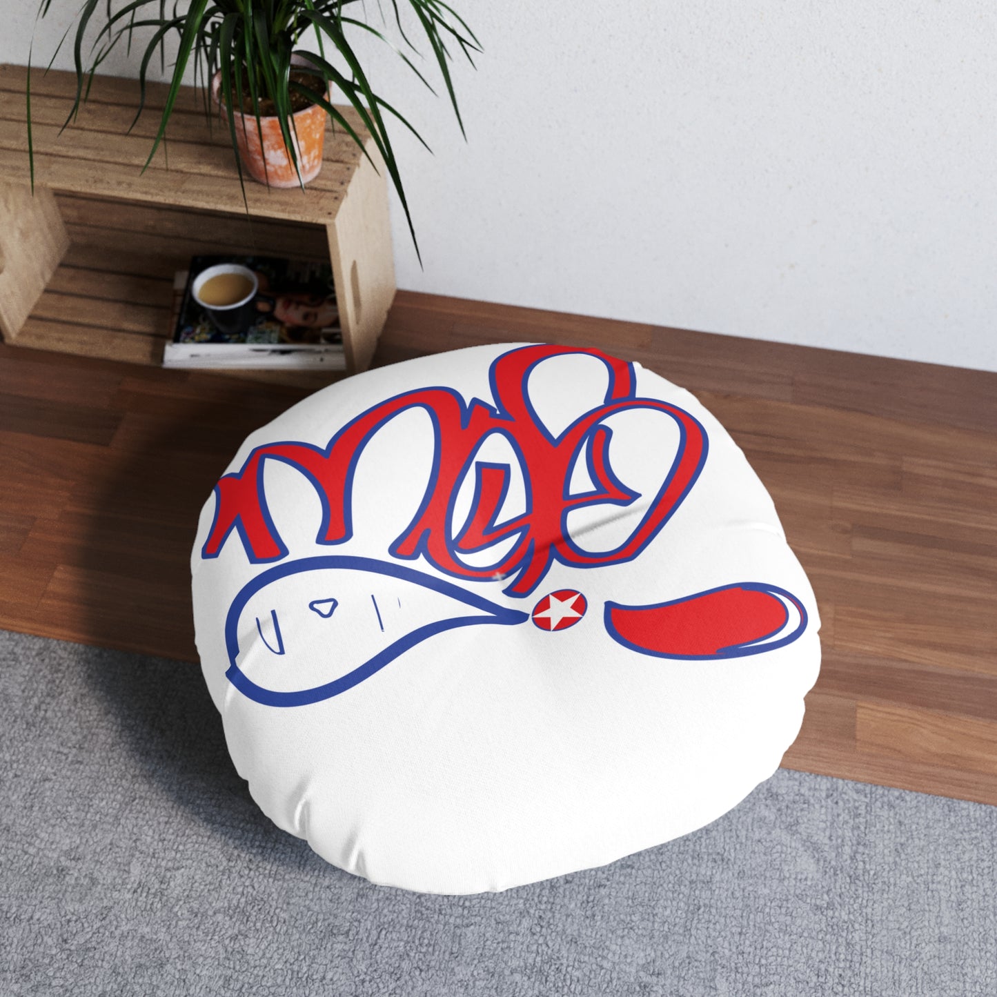 Custom Tufted Floor Pillow, Round, Graffiti Art Decor, Cozy Seating, Living Room Accent, Unique Gift, Handmade Cushion