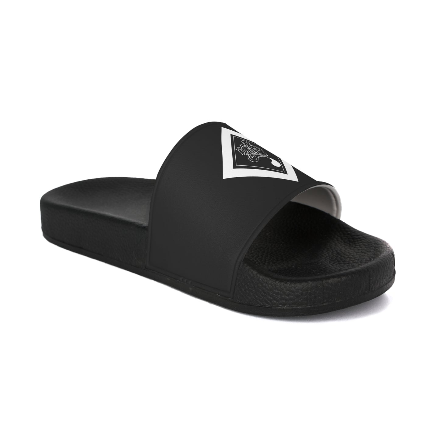 Men's Black Slide Sandals with white mofo diamond logo