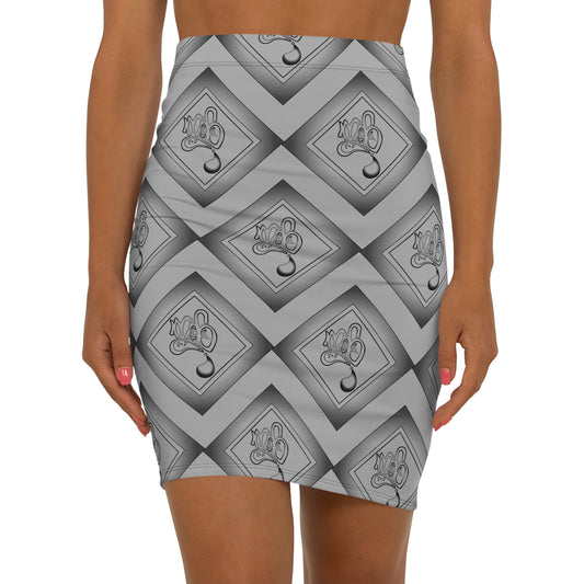 Chic Women's Mid-Waist Pencil Skirt with Stylish Gray Pattern