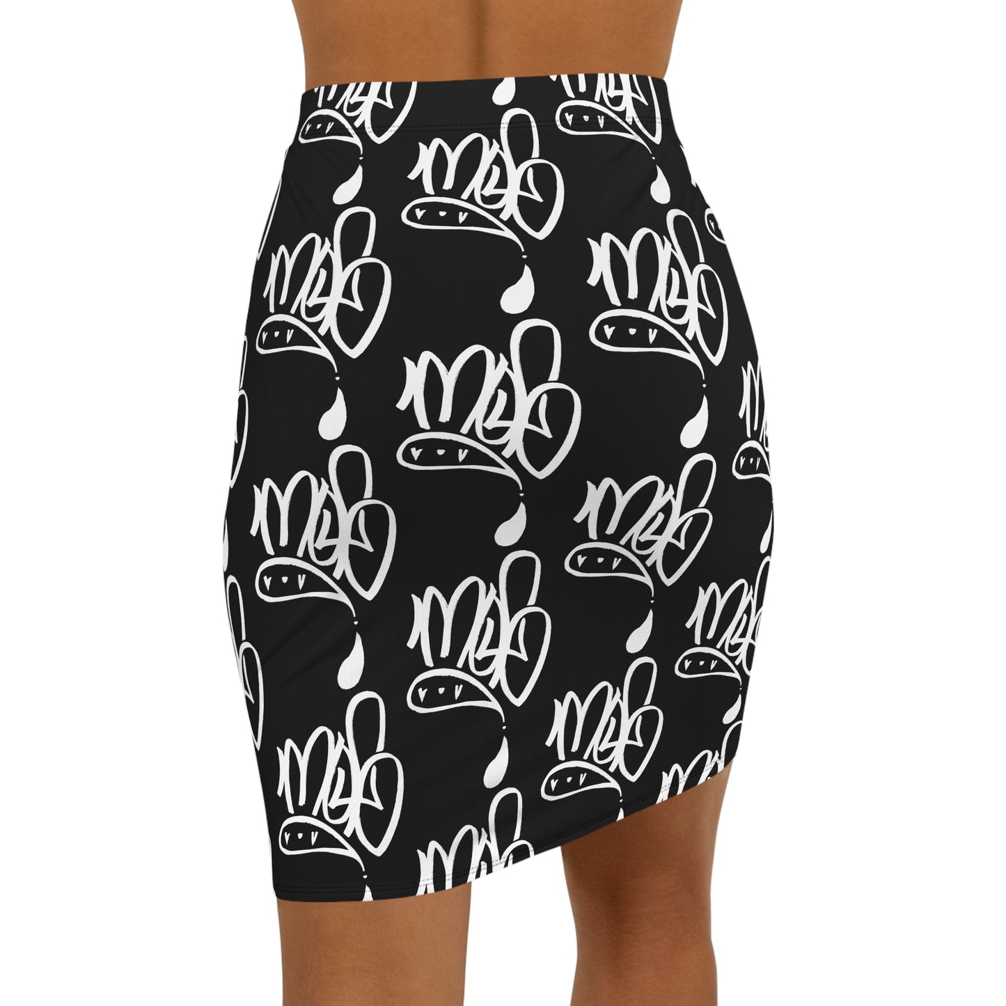mofo white logo Pencil Skirt — Black & White All-Over Print