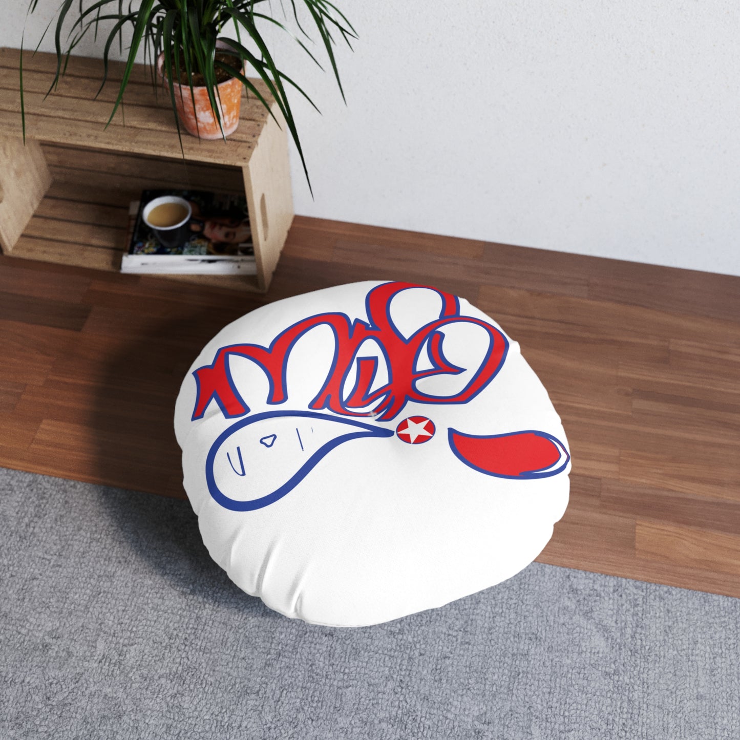 Custom Tufted Floor Pillow, Round, Graffiti Art Decor, Cozy Seating, Living Room Accent, Unique Gift, Handmade Cushion