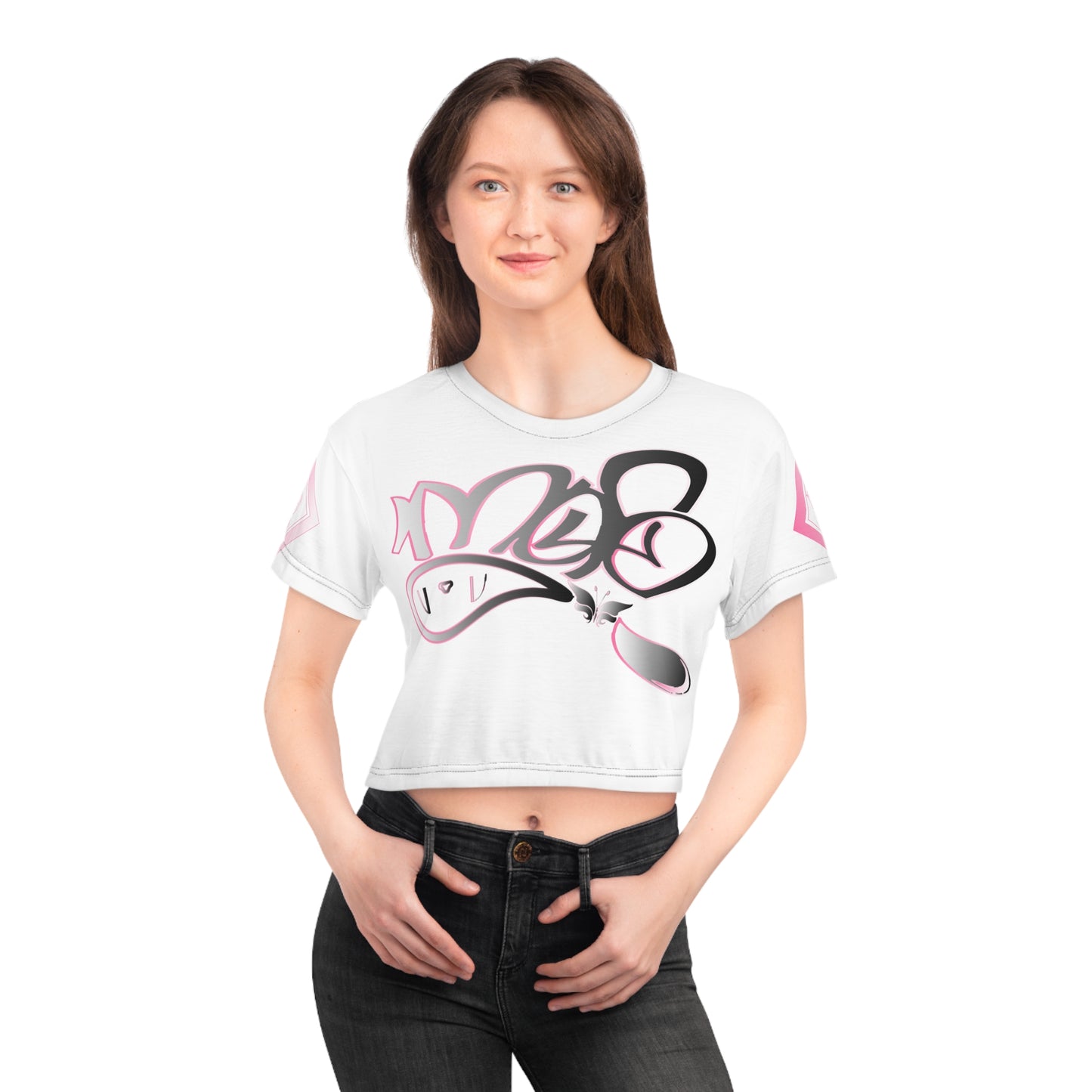mofo sharp butterfly diamond combo crop tee white