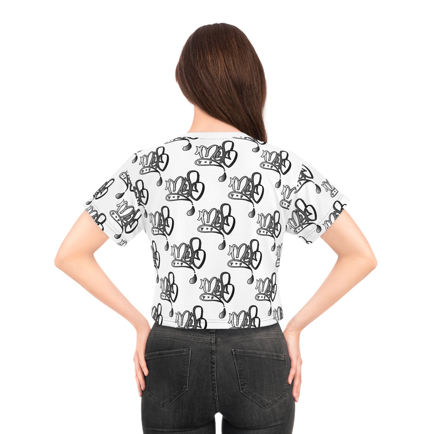 mofomindofosiris aop logo drip silver white crop tee
