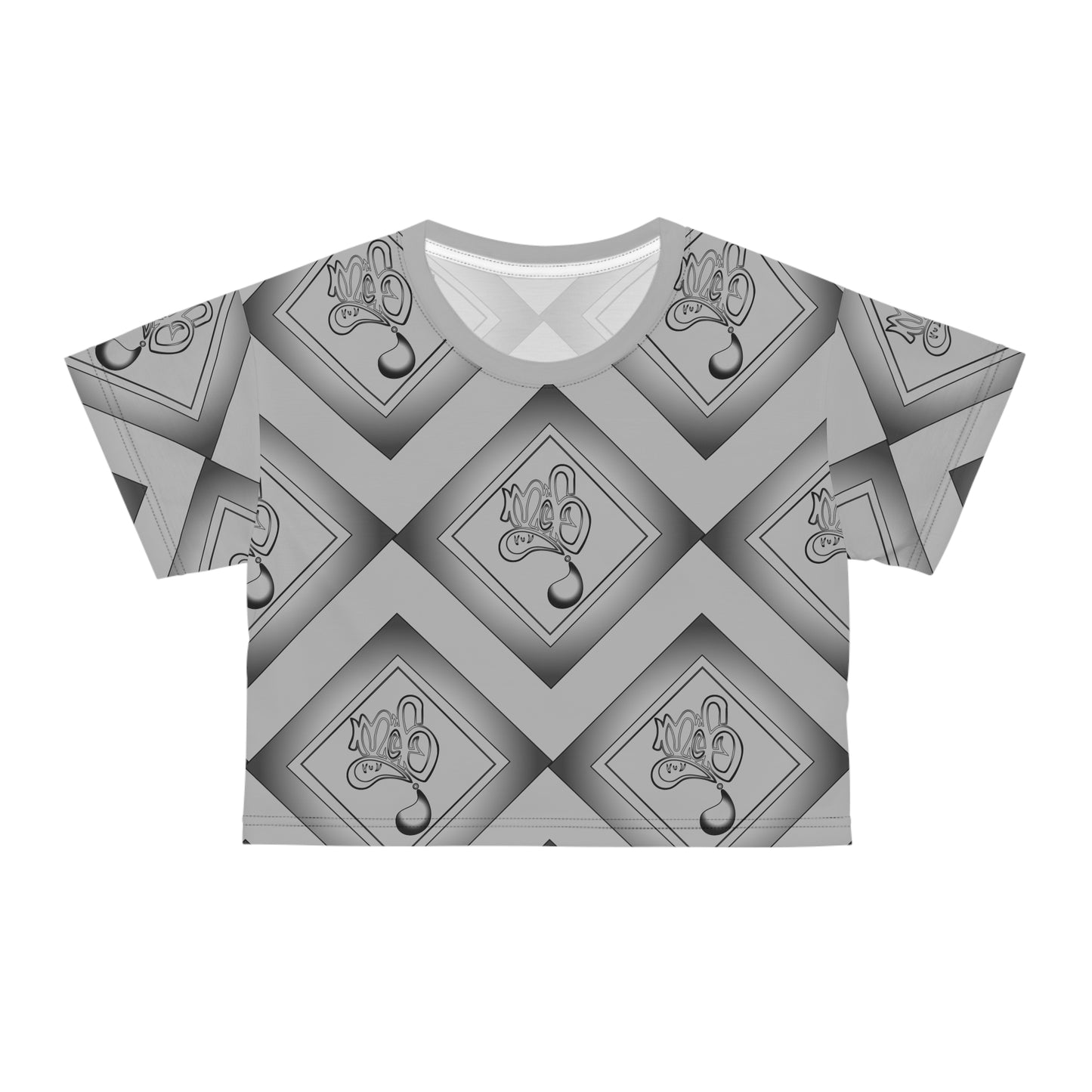 Stylish AOP Crop Tee with Modern Geometric Design