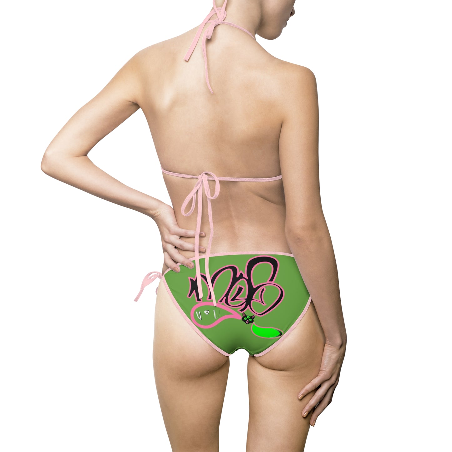 3eyed black cat mofo logo diamond combo bikini green