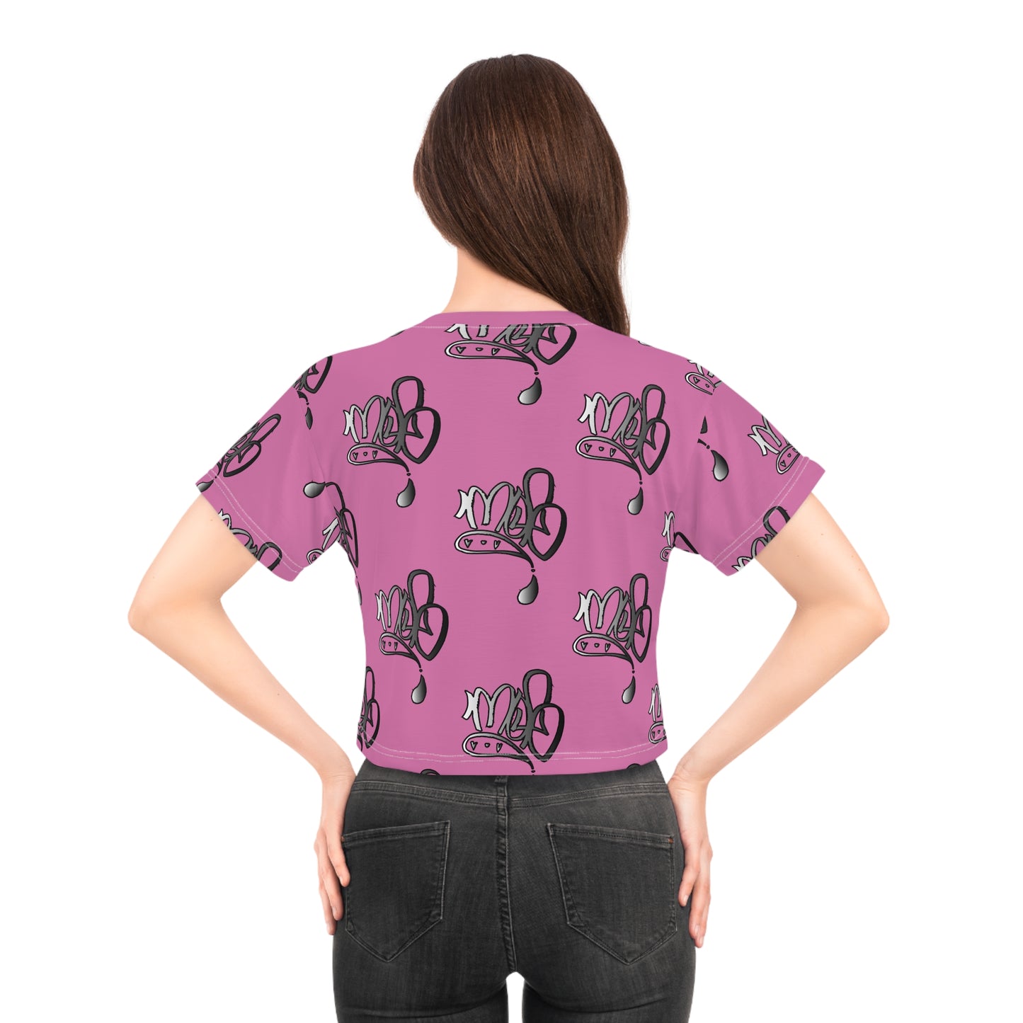 Playful Pink Crop Tee with Fun Graphic Design