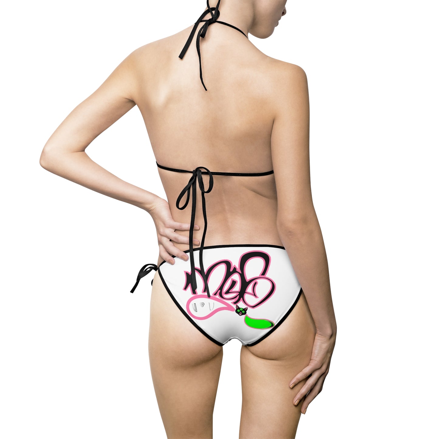 3eyed black cat mofo logo diamond combo bikini white