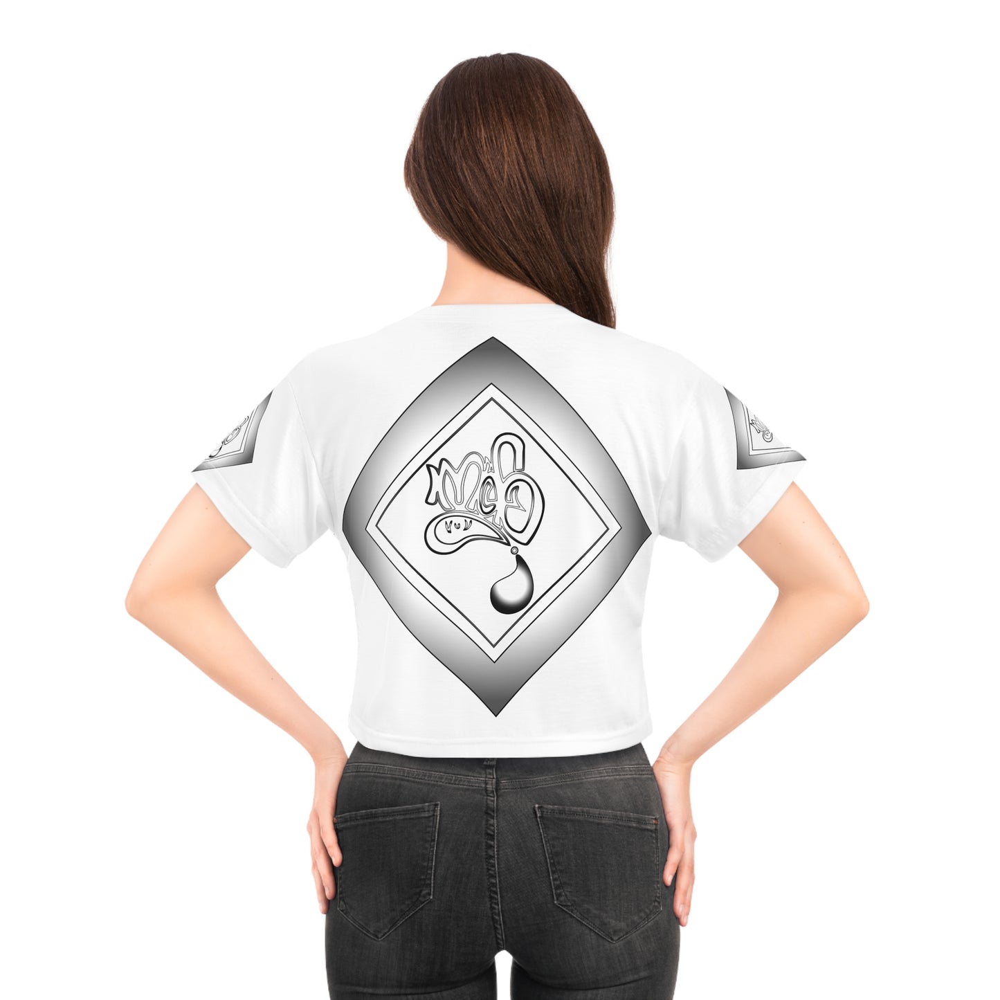 3eyed black cat mofo logo diamond combo crop tee white