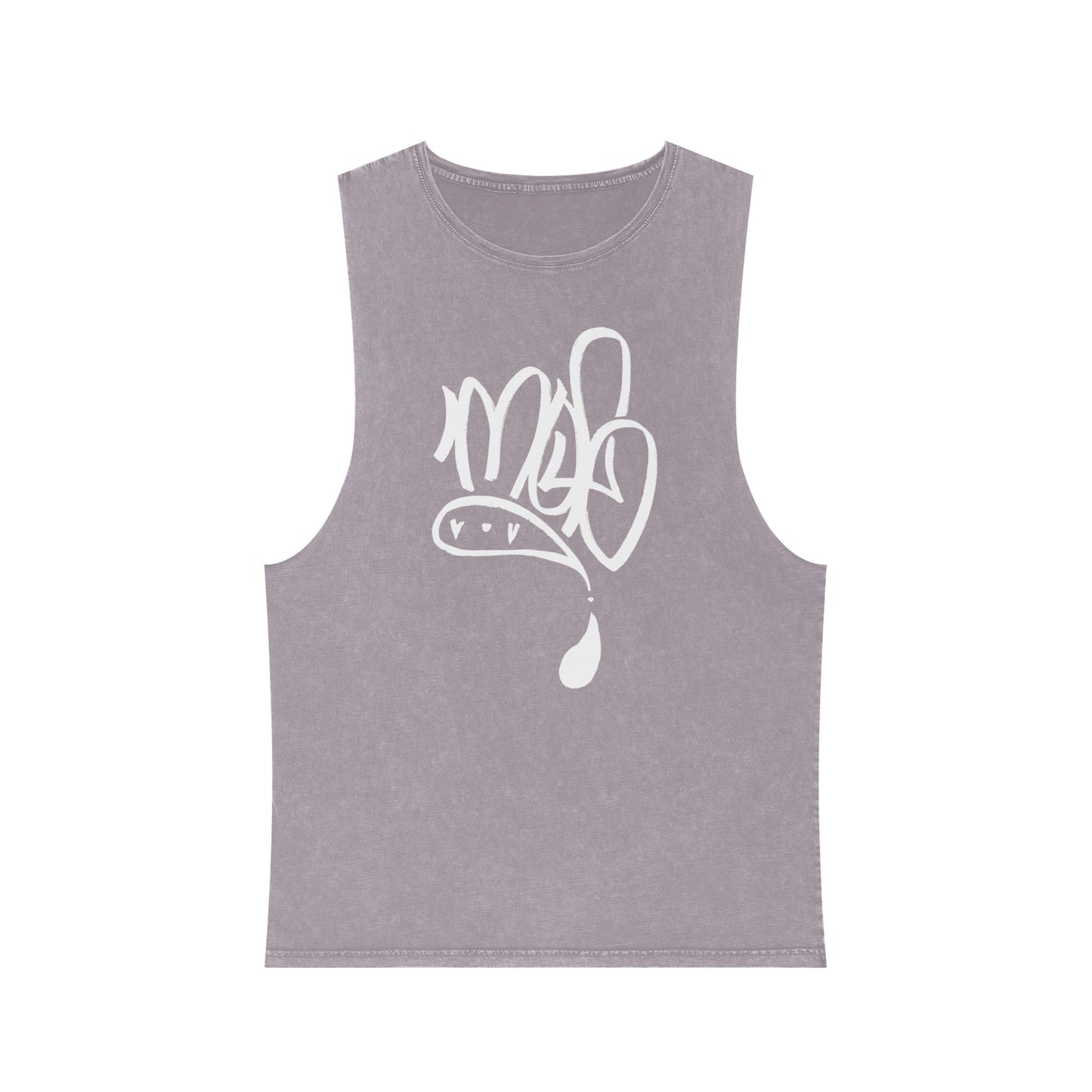 white mofo logo -Stonewash Muscle Tee with White Tag Script