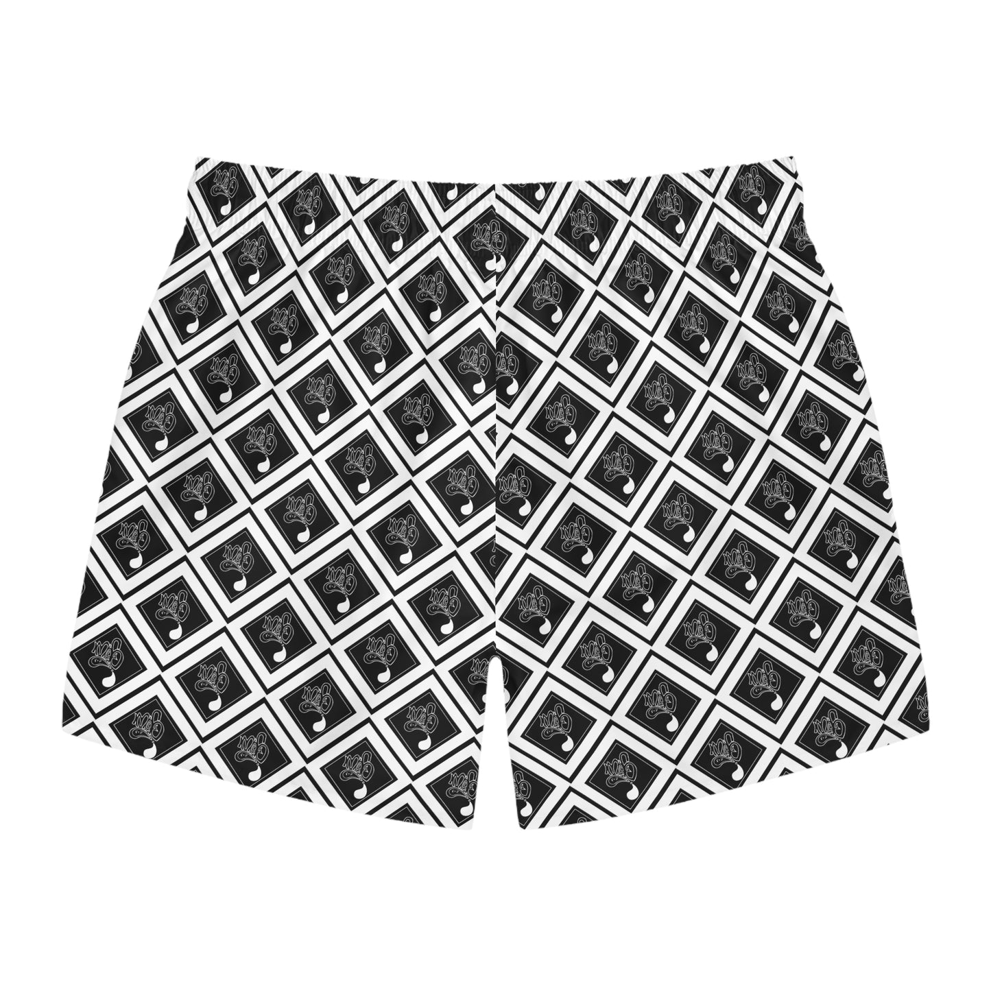 Black & White  Swim Trunks — Diamond Pattern All-Over Print mofo diamond pattern
