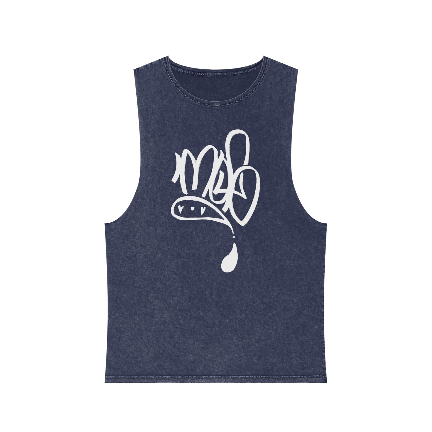 white mofo logo -Stonewash Muscle Tee with White Tag Script