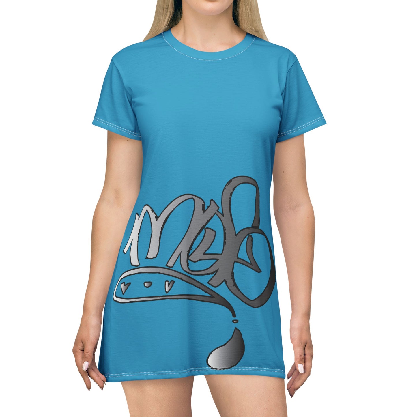 silver mofo logo low T-shirt dress turquoise