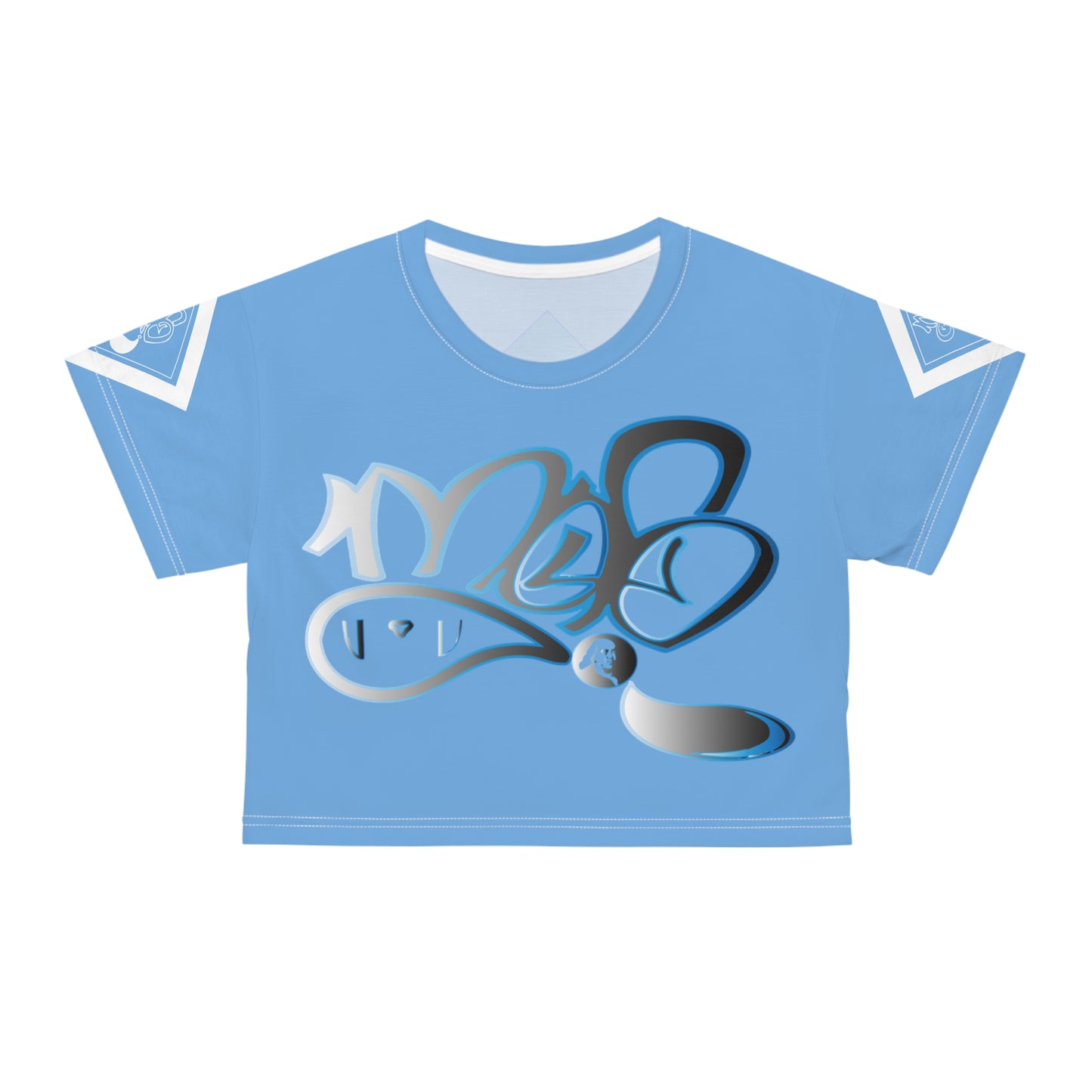 mofo Benjamin Franklin logo diamond combo light blue crop tee