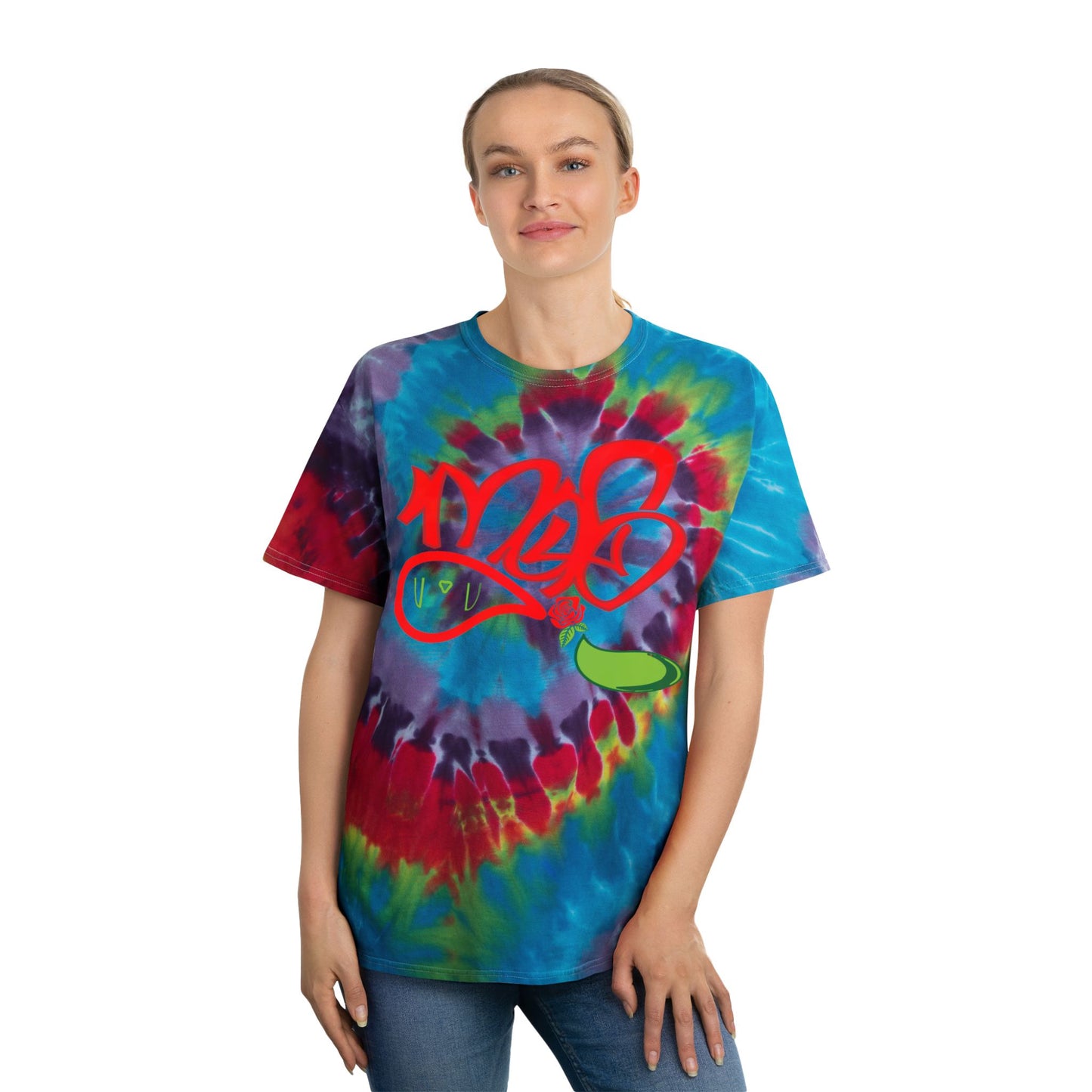 Spiral Tie-Dye Tee with mofo rose logo diamond combo