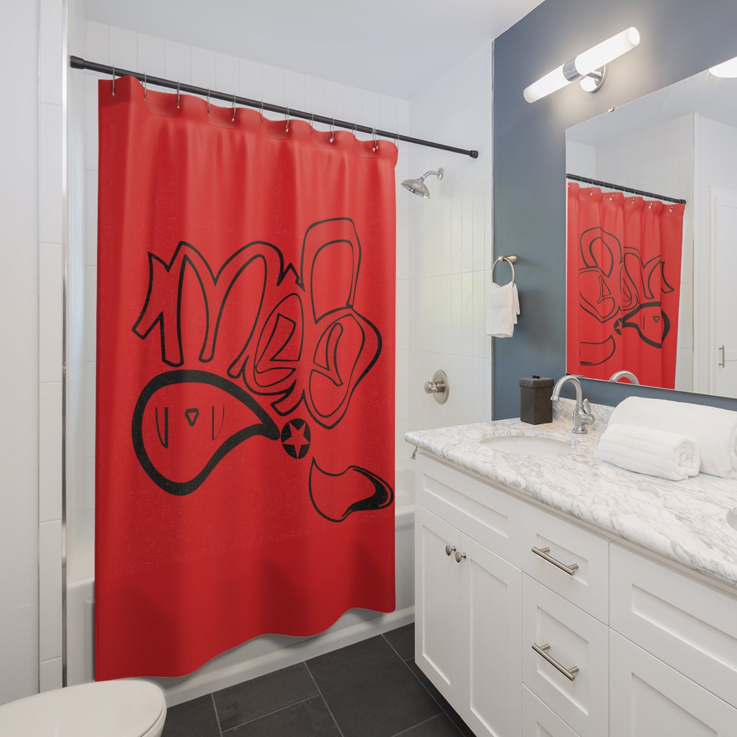 Bold Graffiti Shower Curtain, Modern Bathroom Decor, Unique Red & Black Design, Urban Style, Gift for Art Lovers