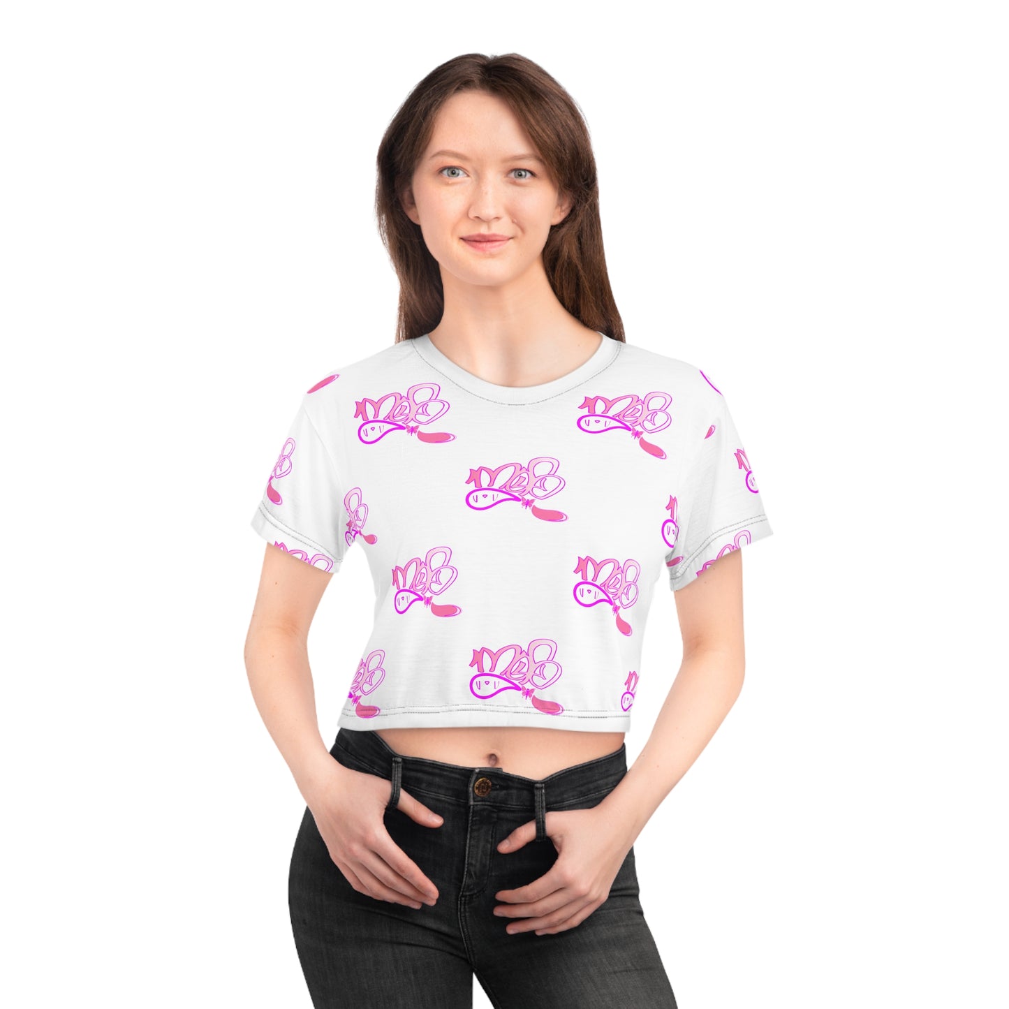 Playful Pink Butterfly Crop Tee