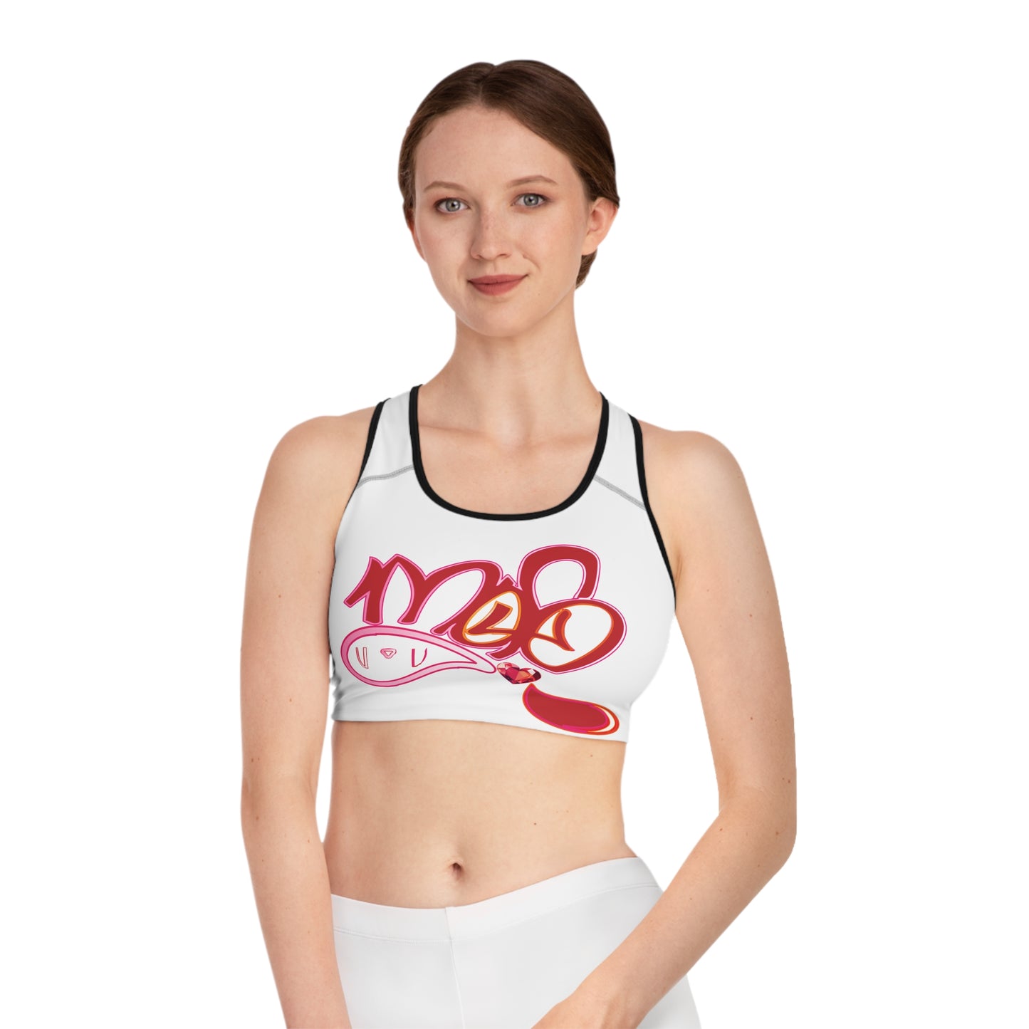 mofo gem heart logo Sports Bra white