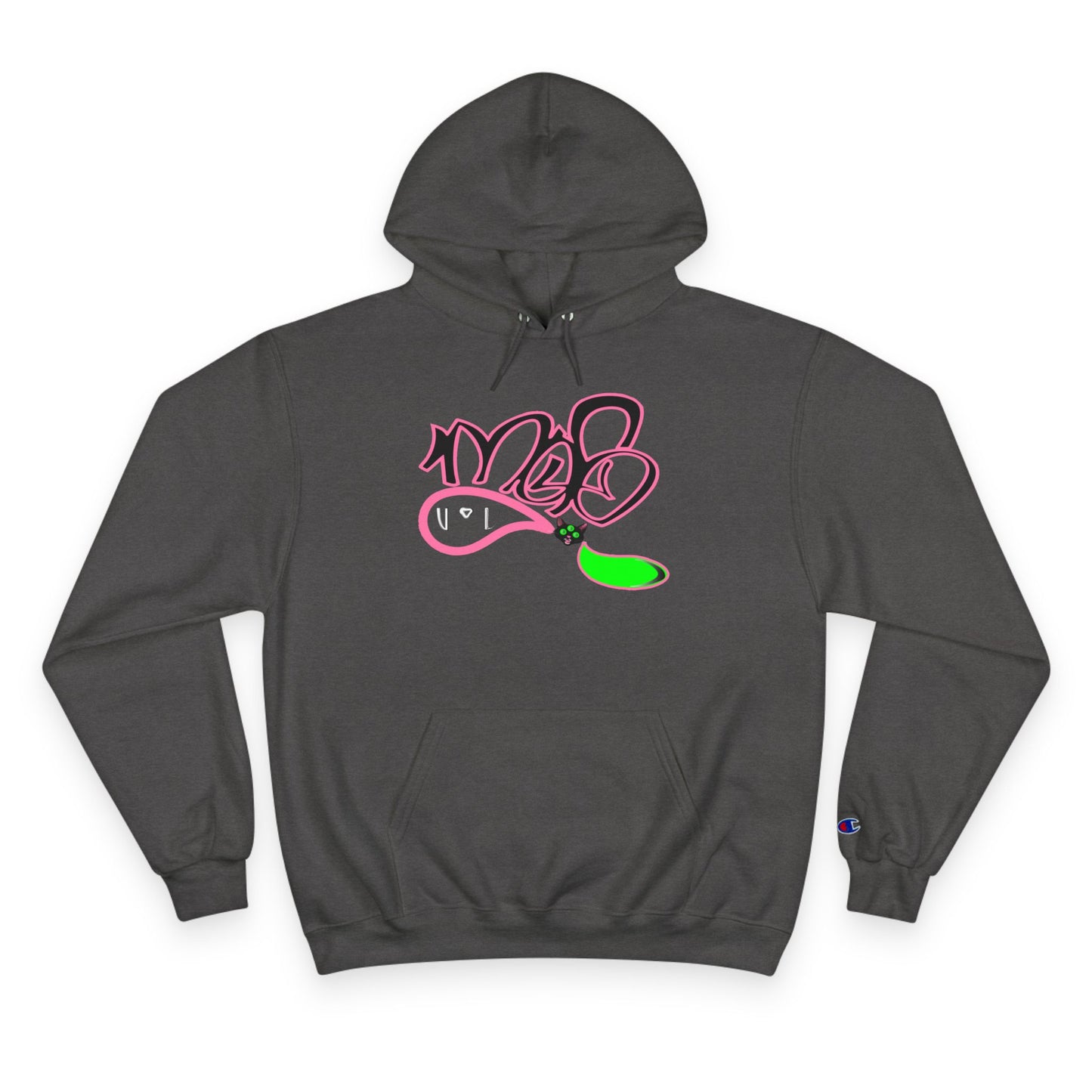 Champion Hoodie with 3 eyed black cat mofo logo