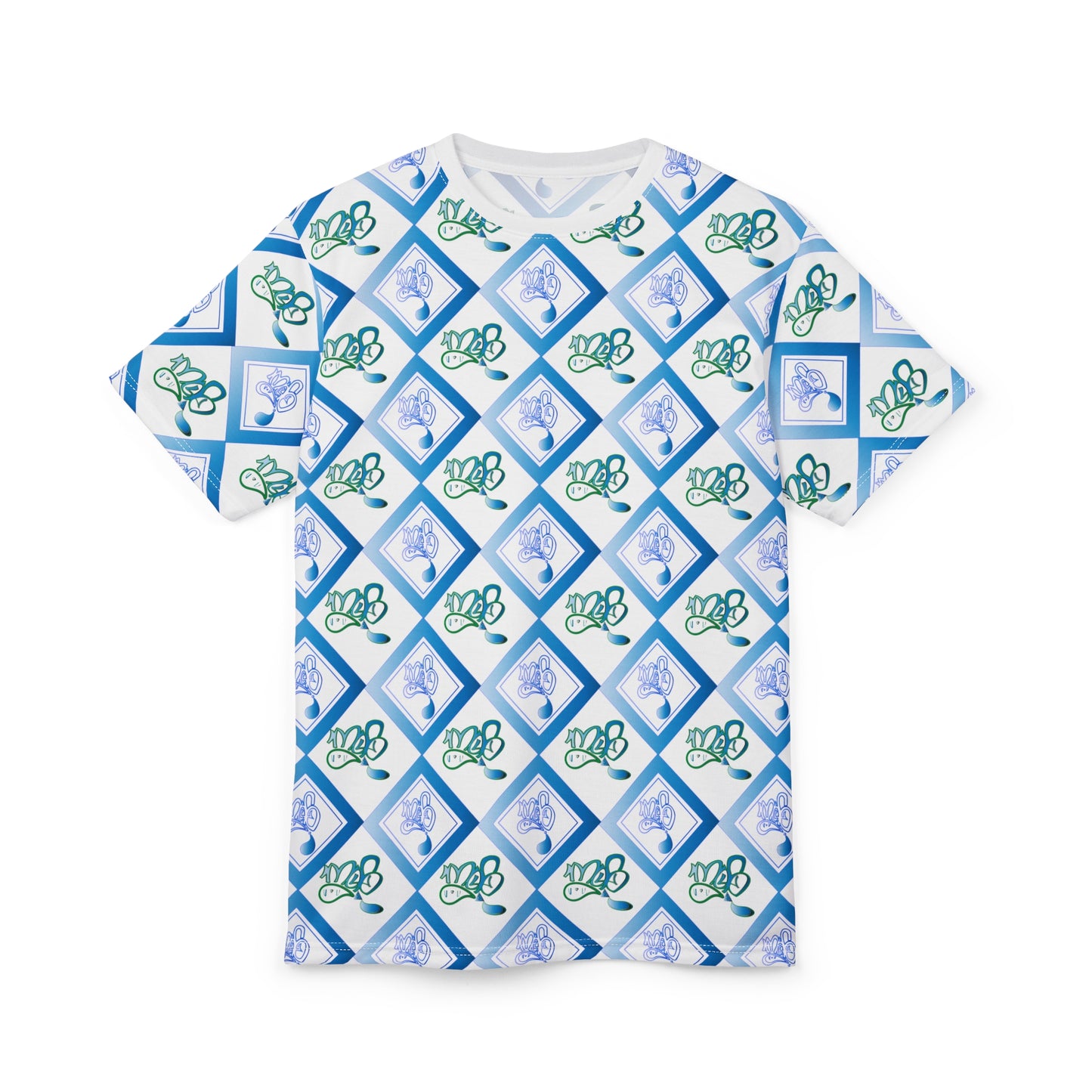 Trendy Unisex AOP Tee - Blue Diamond Floral Design, Casual Wear, Gift for Him or Her, Summer Style, Unique Fashion