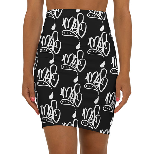 mofo white logo Pencil Skirt — Black & White All-Over Print