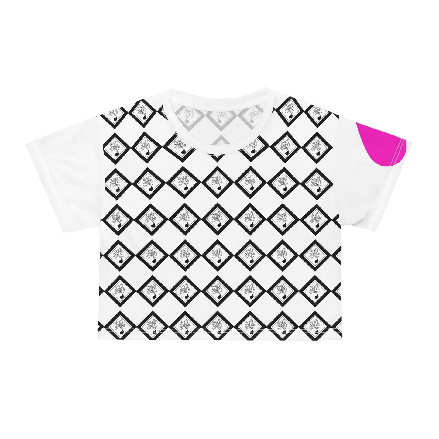Chic Black Diamond Pattern Crop Tee, Trendy Summer Top, Stylish Casual Wear, Unique Gift for Her, Fashionable Festival Attire