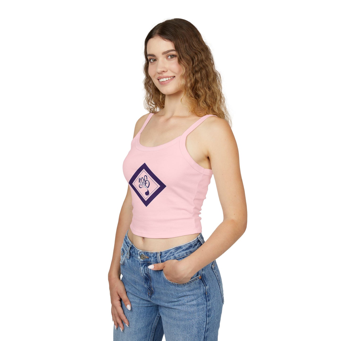 Trendy Women's Spaghetti Strap Tank Top with Stylish Graphic Design, Summer Essential, Casual Wear, Layering Piece, Festival Ready, [...]