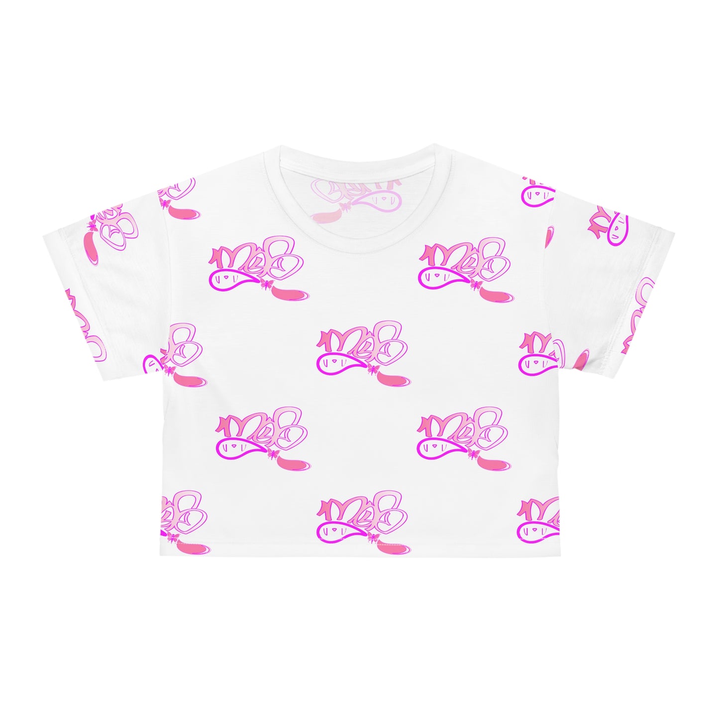 Playful Pink Butterfly Crop Tee