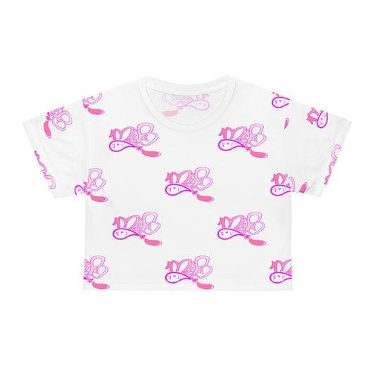 Playful Pink Butterfly Crop Tee