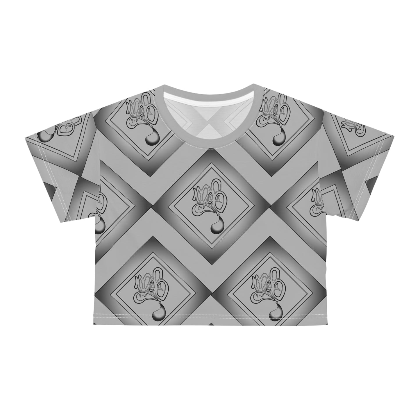 Stylish AOP Crop Tee with Modern Geometric Design