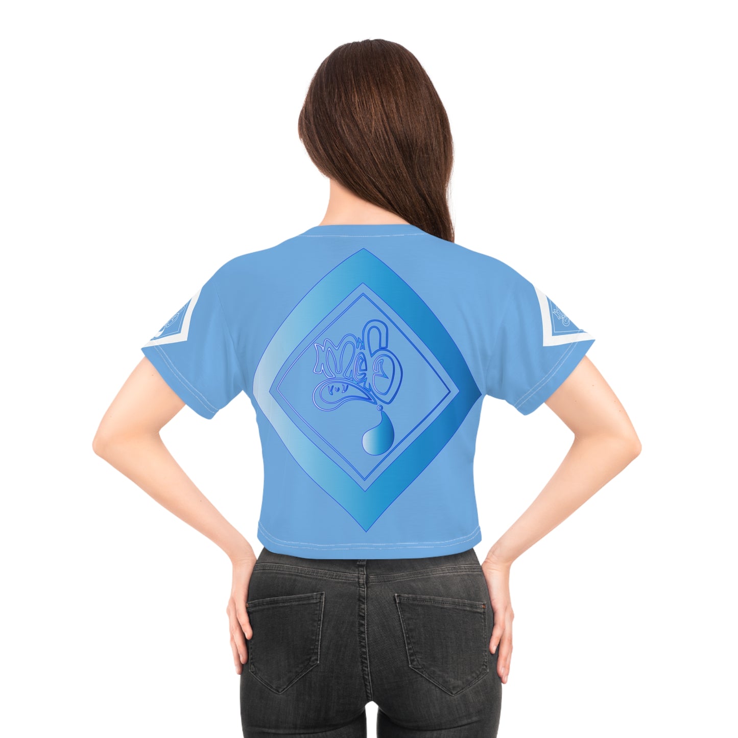 mofo Benjamin Franklin logo diamond combo light blue crop tee
