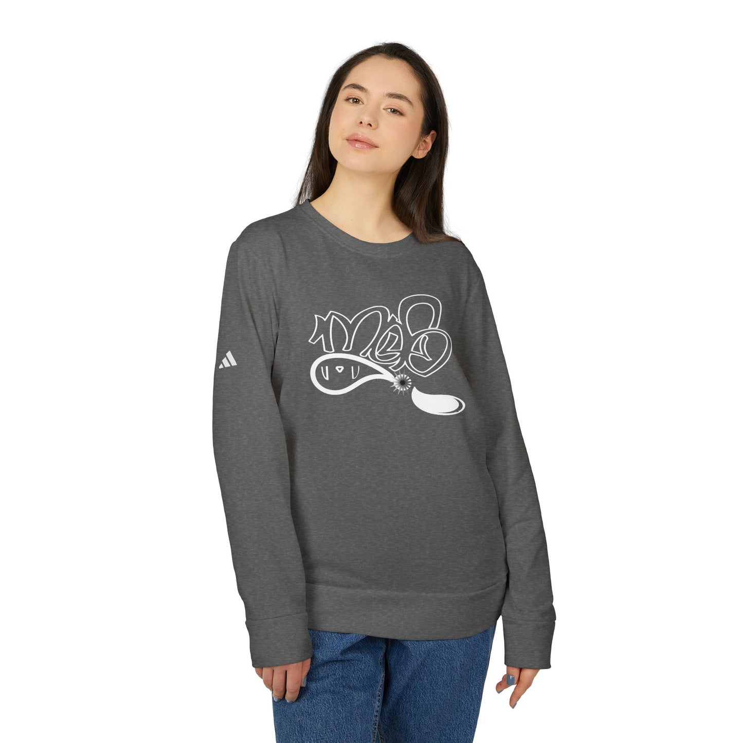 Adidas Graffiti Fleece Crewneck Sweatshirt, Cozy Unisex Casual Wear, Street Style Sweatshirt, Gift for him, Trendy Apparel, Everyday Comfort